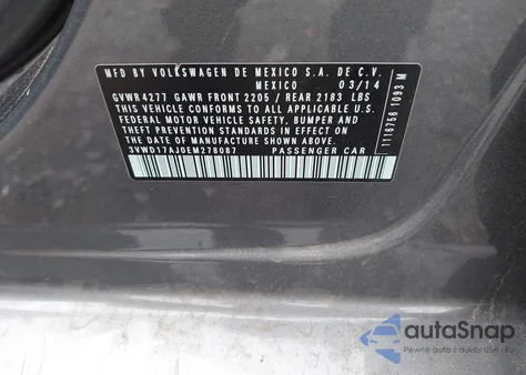 2014 Volkswagen Jetta 1.8T Se из США, поврежденный, VIN 3VWD17AJ0EM278087